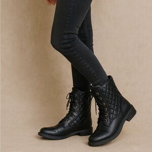 Cougar Black Jessy Waterproof Quilted Combat Grunge Vegan Friendly Boots